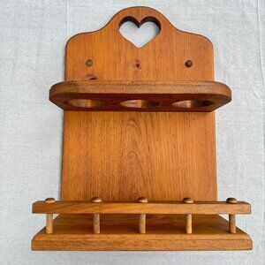 Vintage Wood Wall Shelf Display Heart Knick Knack Rustic Farmhouse Circle Cutout